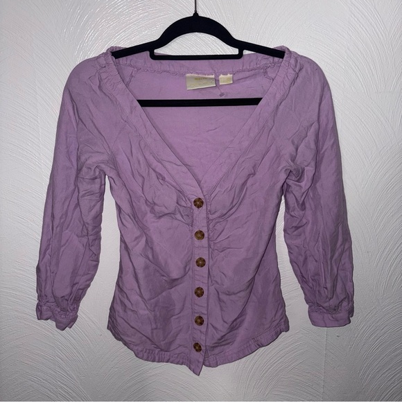 Anthropologie Maeve Morrill Blouse Lavender Button-Down Top Size 4 - Picture 2 of 3